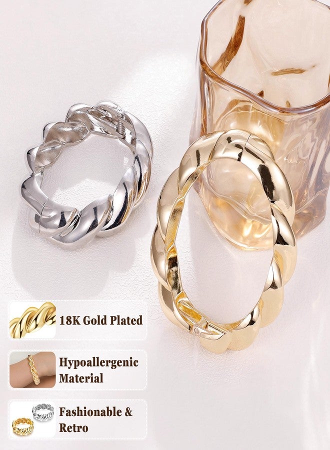 NICEIGHT 18K Gold Plated Chunky Bangle Bracelets for Women - Wide Cuff Bangle Bracelet Hammered Minimalist Thick Gold Wrist Wrap Bracelets - Image 2